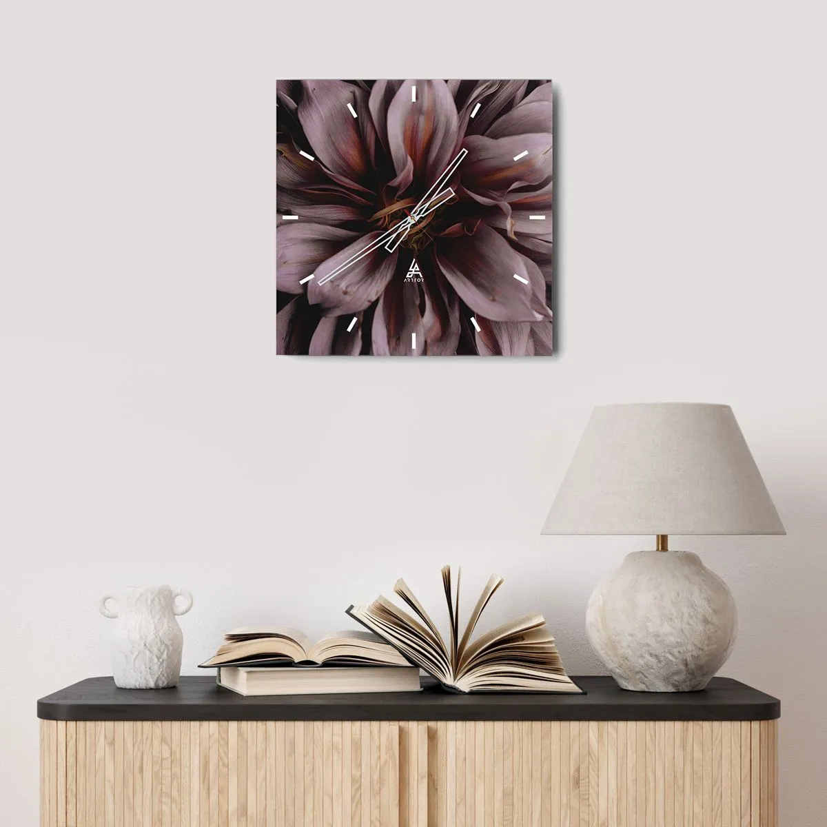 Relógio de parede - Relógio em vidro - Coração de flor - 30x30 cm