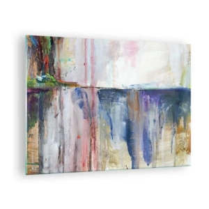 Quadro em vidro - Uma abstração colorida com listras de tinta e texturas dinâmicas. - 70x50cm - Impressões coloridas e associações - Decoração de parede moderna para a sala de estar e quarto ARTTOR