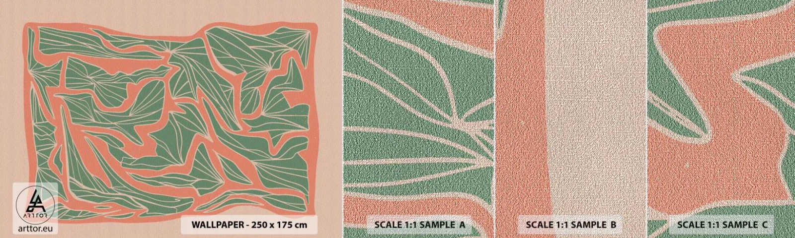 Amostra de papel de parede Premium Canvas - A luta entre coral e vegetação - Boho, Pastel, Pedaço - 100x30 cm