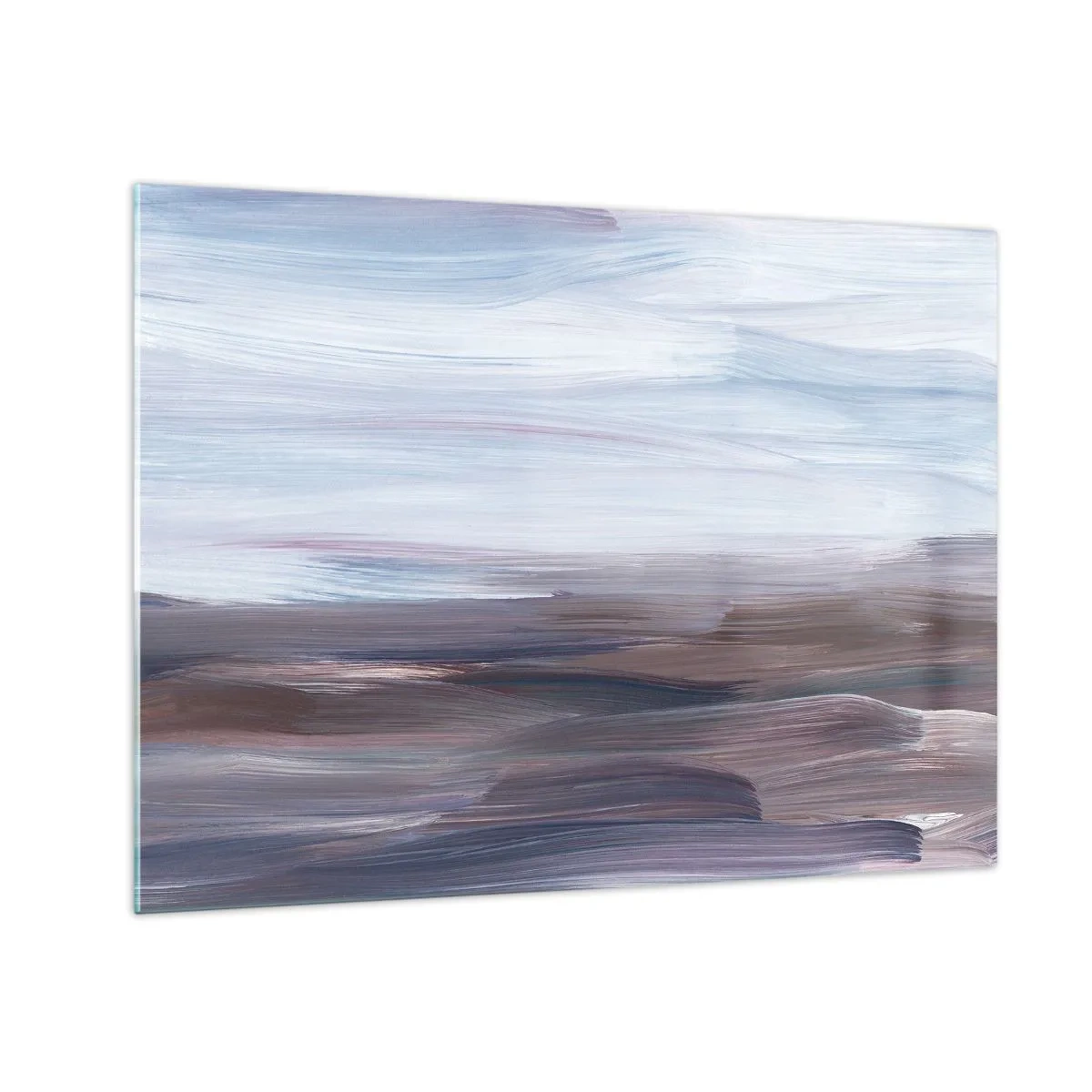 Quadro em vidro - Listras horizontais de água em tons de azul e marrom em estilo abstrato - 70x50cm - Elementos: água - Decoração de parede moderna para a sala de estar e quarto ARTTOR