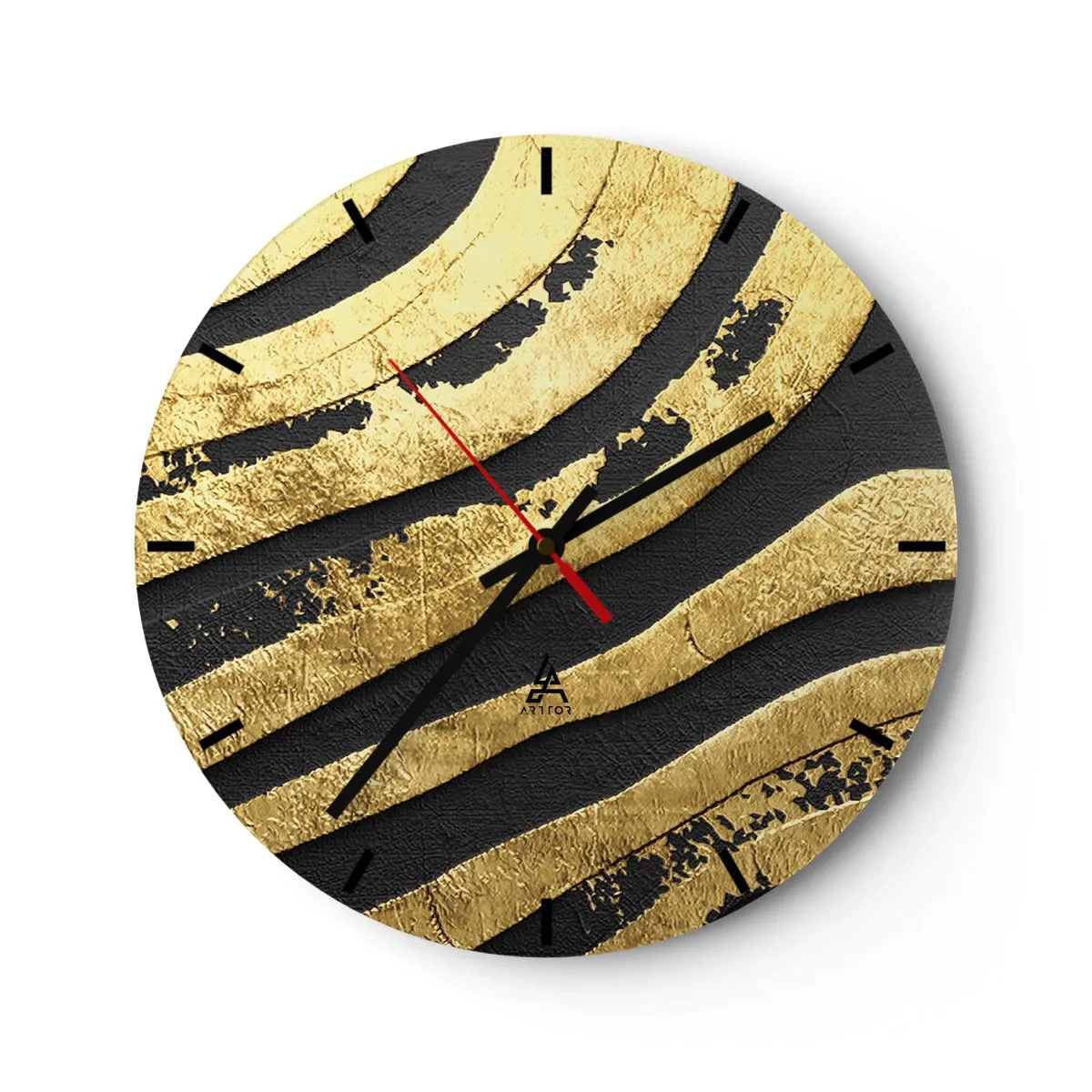 Relógio de parede - Relógio em vidro - Padrão abstrato em dourado e preto - 30x30cm - Tudo flui - Decoração de parede moderna para a sala de estar, cozinha e quarto ARTTOR