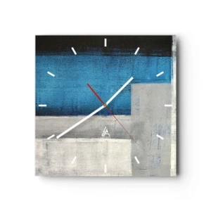 Relógio de parede - Relógio em vidro - Uma composição poética de cinza e azul - 30x30 cm