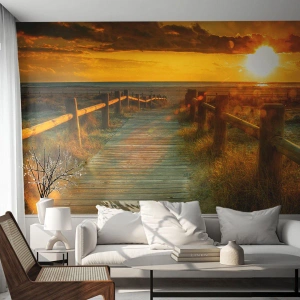 Papel de Parede Standard Eco - Banhado em ouro antigo - Paisagem, Mar, Descida à Praia - 350x256 cm