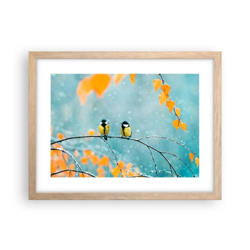 Pôster com moldura de carvalho claro - Fofoca de pássaros - 40x30 cm