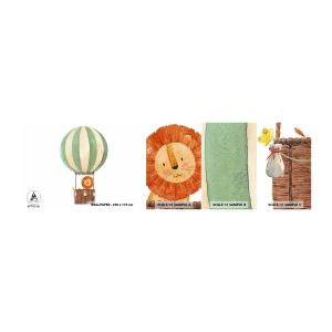 Amostra de papel de parede autocolante Deluxe Sticker - As viagens de Leon - Balão, Leão, Infantil - 100x30 cm