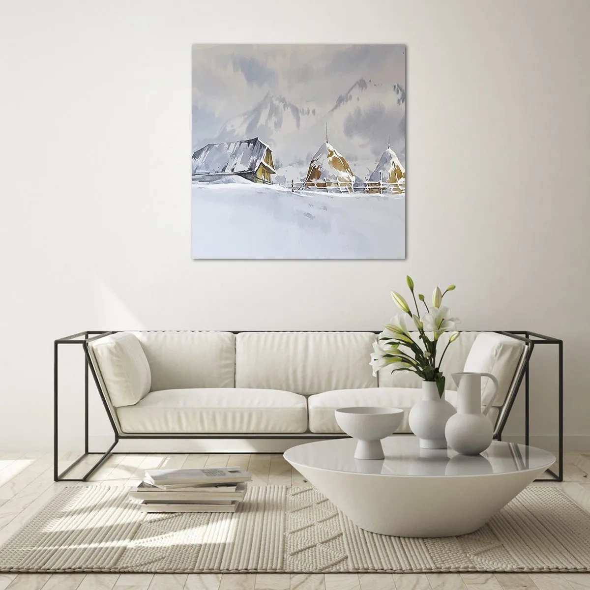 Quadro em vidro - No vale nevado - 60x60 cm