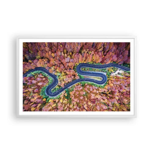 Pôster em moldura branca - Estrada sinuosa pela floresta - 91x61 cm