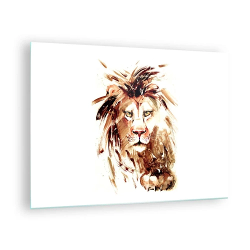 Quadro em vidro - Retrato em aquarela de um leão em um fundo branco - 70x50cm - Força e dignidade - Decoração de parede moderna para a sala de estar e quarto ARTTOR