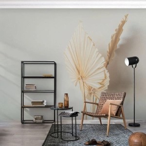 Papel de Parede Standard Eco - Folhas de palmeira secas em um fundo claro no estilo boho - 100x70cm - Quando precisas de alívio - Decoração de parede moderna para a sala de estar e quarto ARTTOR