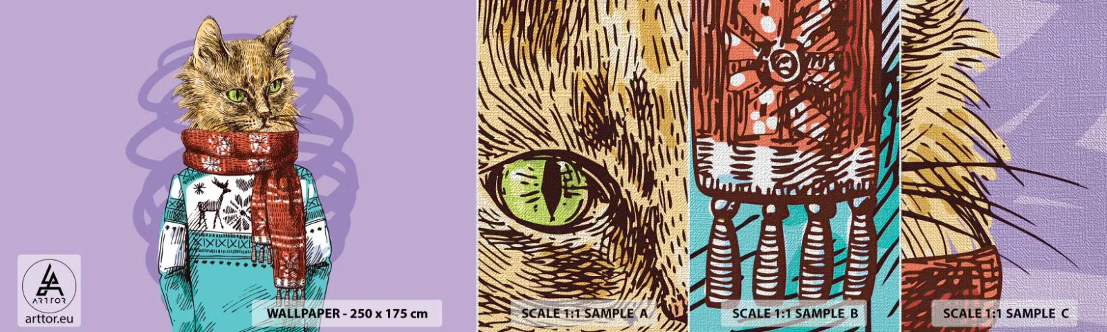 Amostra de papel de parede Premium Canvas - Gato não só de botas - Abstração, Gato, Suéter de lã - 100x30 cm