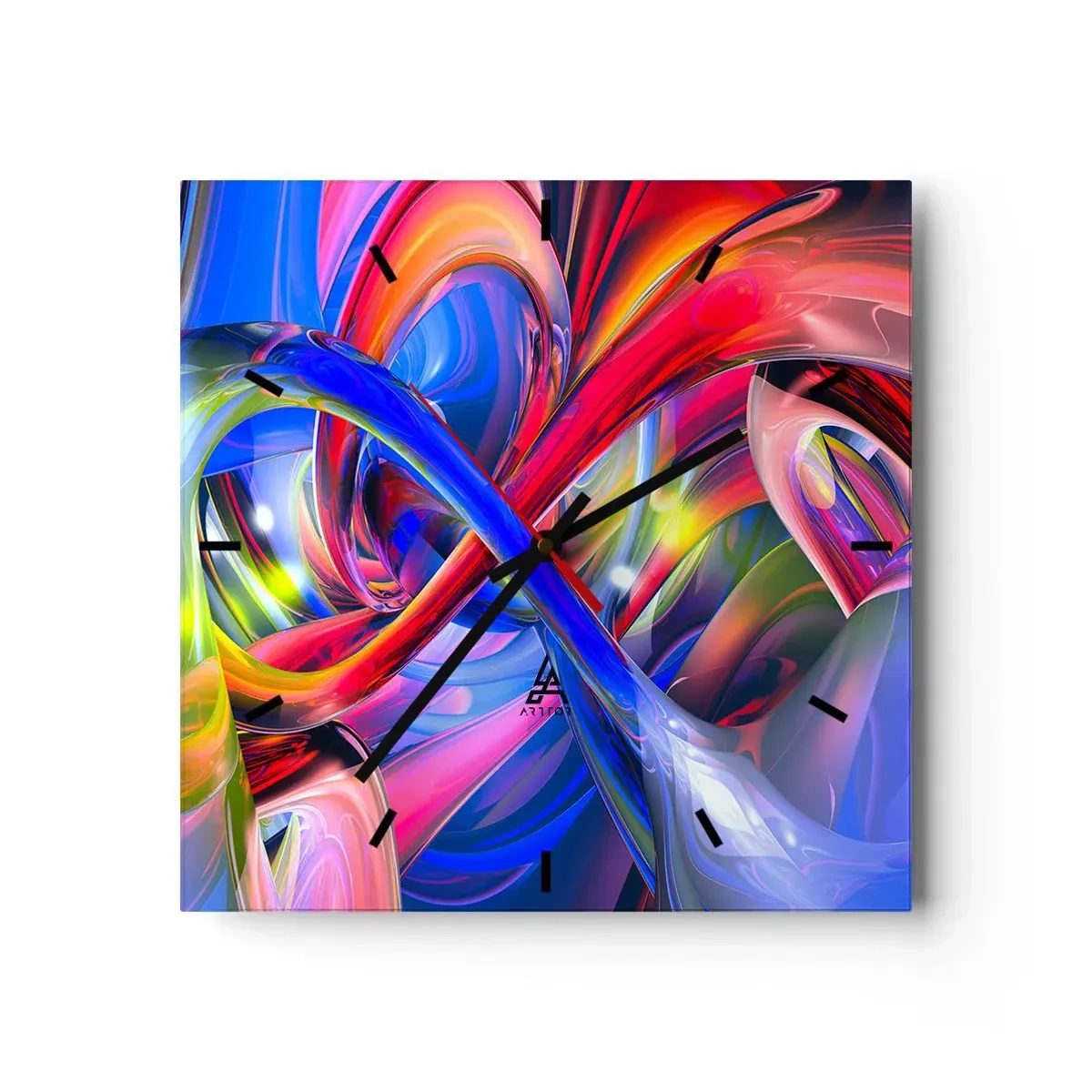 Relógio de parede - Relógio em vidro - Dança das cores - 30x30 cm