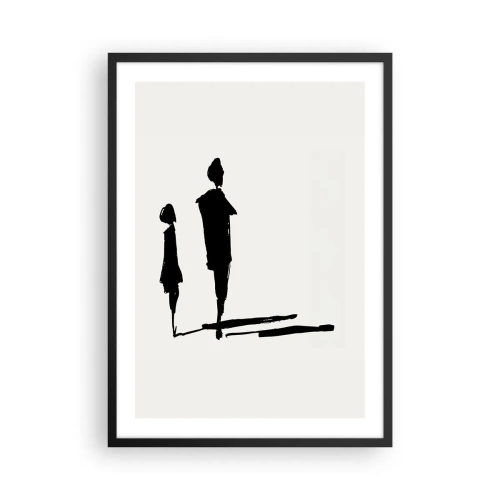 Pôster com moldura preta - Silhuetas de duas figuras em preto sobre fundo claro - 50x70cm - Certeza que juntos? - Decoração de parede moderna para a sala de estar e quarto ARTTOR