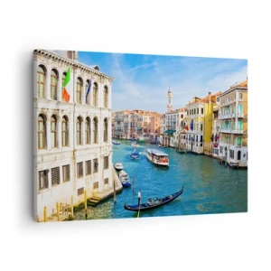 Quadro em tela - Um canal veneziano com uma gôndola e edifícios coloridos - 70x50cm - Tráfego único no mundo - Decoração de parede moderna para a sala de estar e quarto ARTTOR