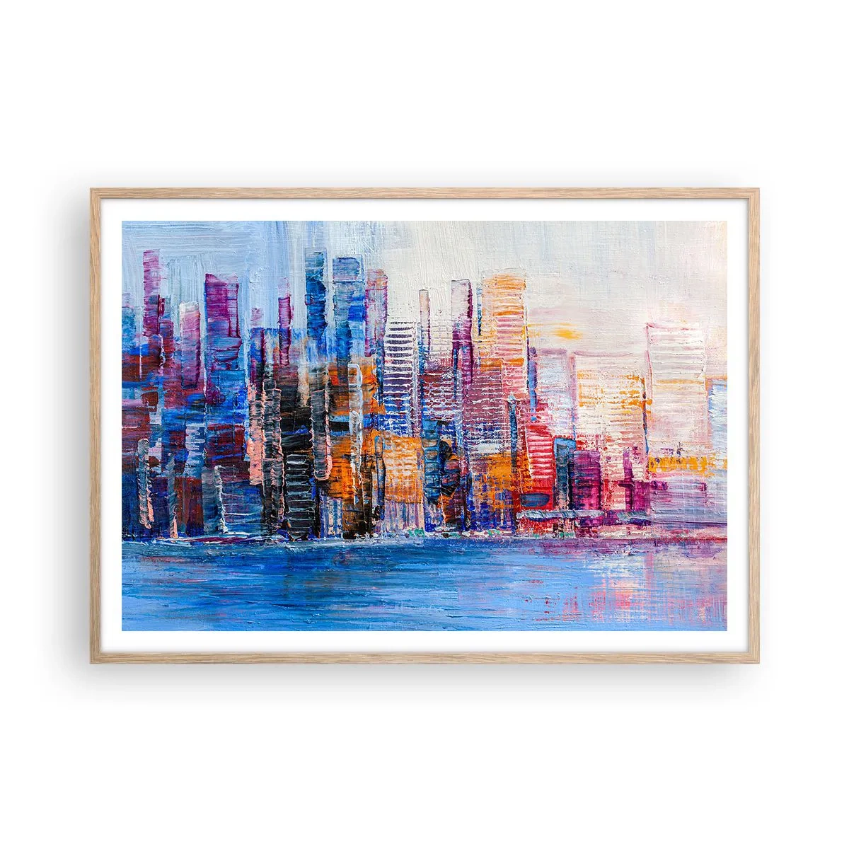 Pôster com moldura de carvalho claro - Metrópole alegre - 100x70 cm