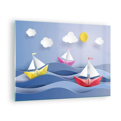 Quadro em vidro - Ah, como é bom balançar nas ondas - 70x50cm - Oh, como é agradável balançar entre as ondas - Decoração de parede moderna para a sala de estar e quarto ARTTOR