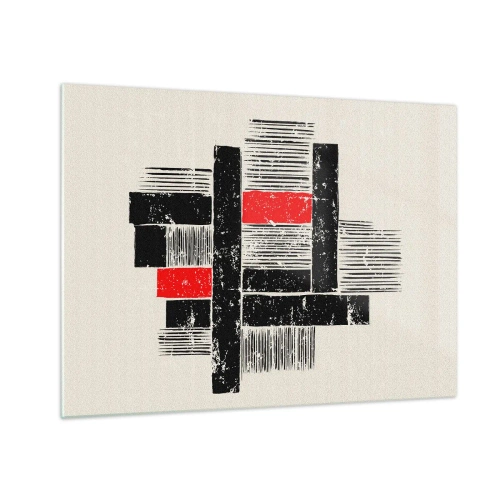 Quadro em vidro - Listras abstratas em preto e vermelho - 70x50cm - Vermelho e preto - Decoração de parede moderna para a sala de estar e quarto ARTTOR