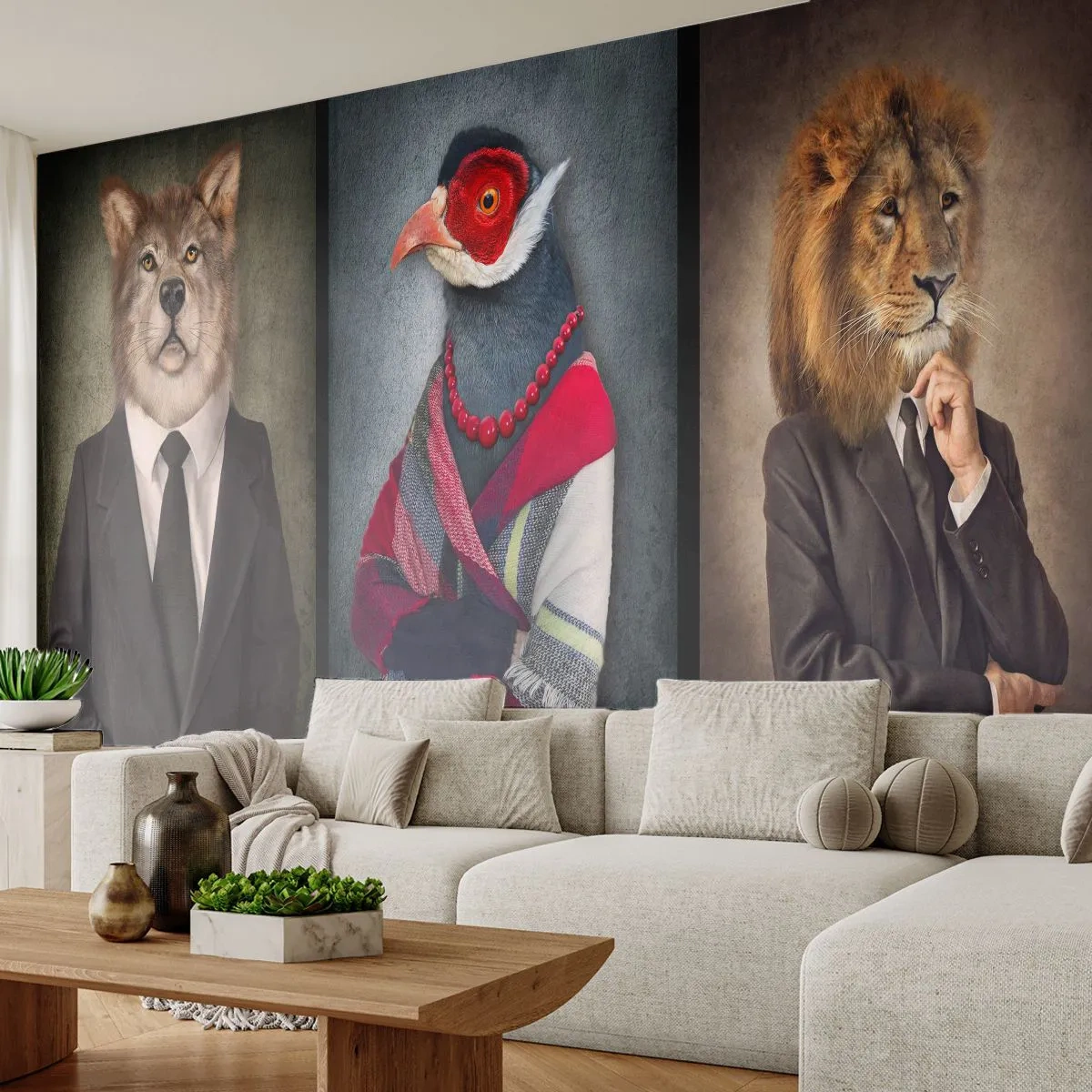 Papel de Parede Premium Sand - O que estou a fazer aqui?! - Abstração, Cachorro, Pássaro - 350x256 cm