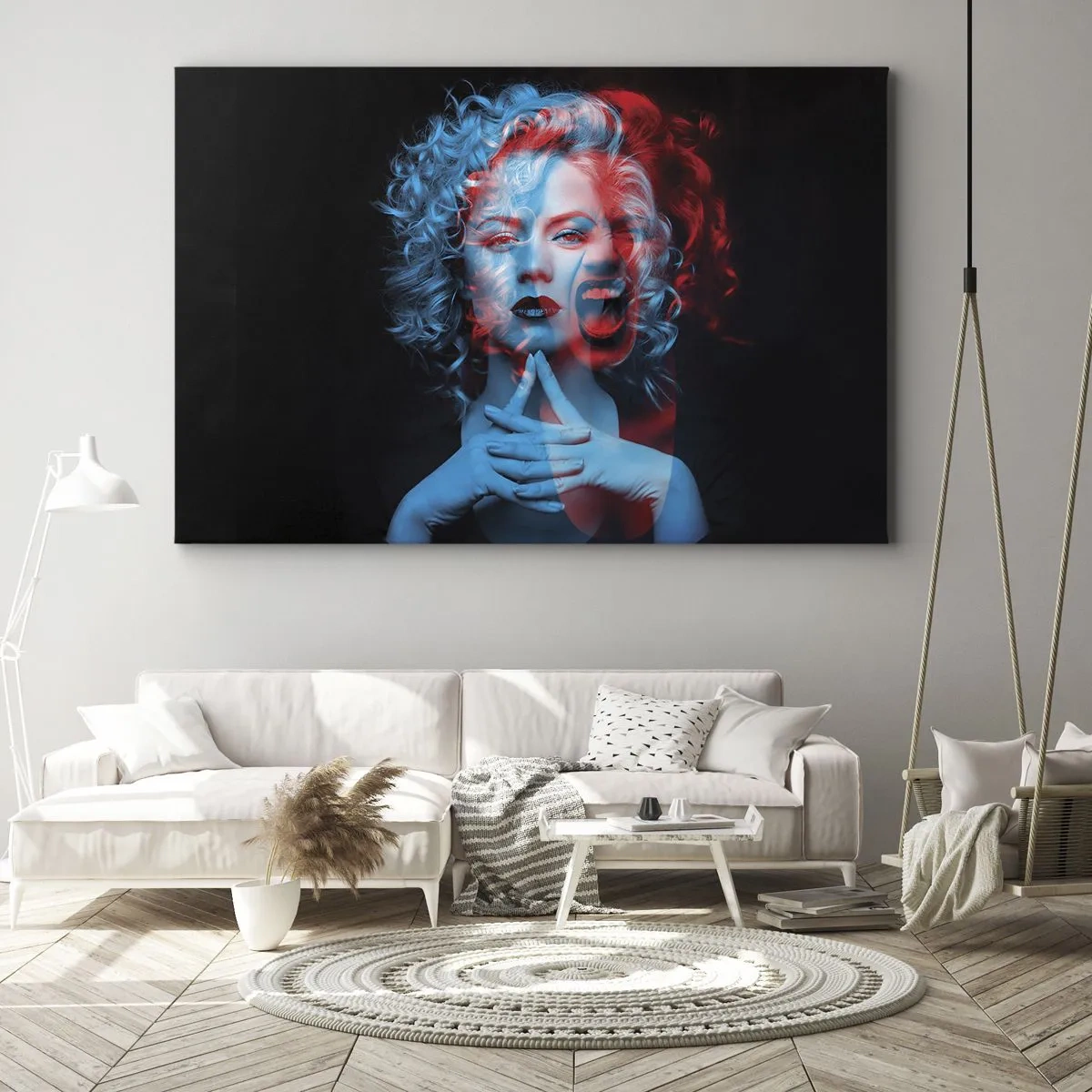 Quadro em tela - Retrato duplo de uma mulher em vermelho e azul - 70x50cm - O outro eu - Decoração de parede moderna para a sala de estar e quarto ARTTOR