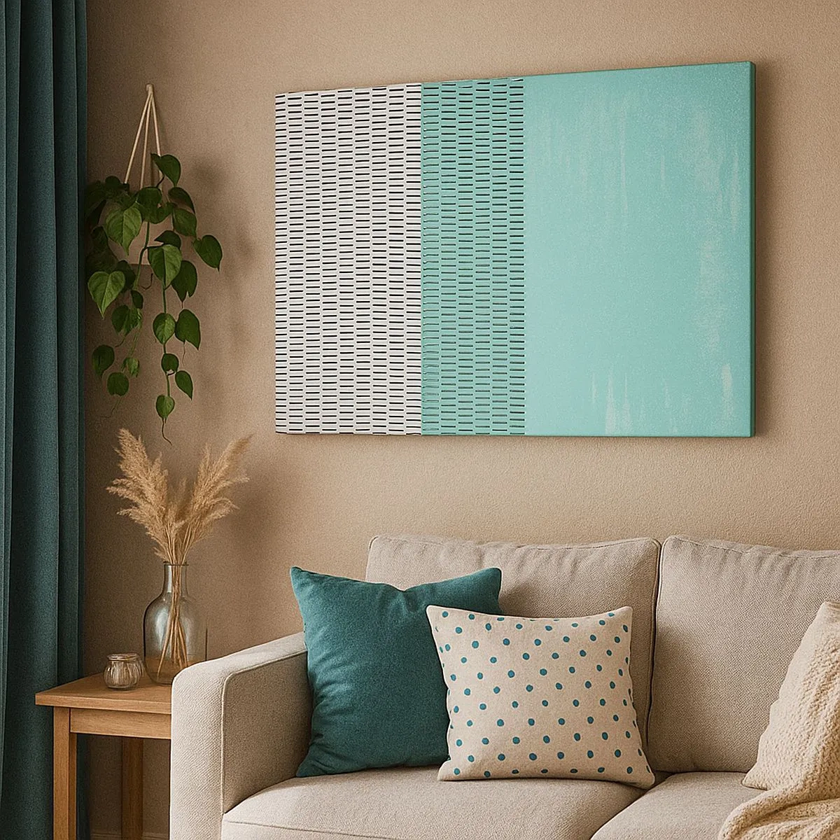 Quadro em tela - Composição geométrica com turquesa e linhas - 70x50cm - Composição equilibrada - Decoração de parede moderna para a sala de estar e quarto ARTTOR