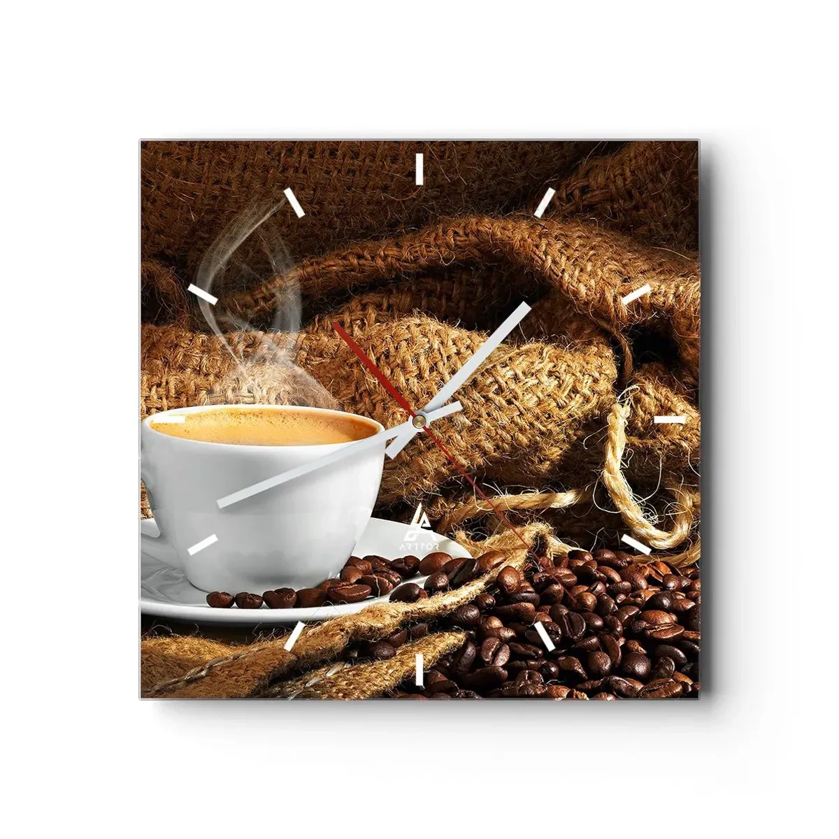 Relógio de parede - Relógio em vidro - O cheiro de moka e a densidade do líquido de mel - 30x30 cm