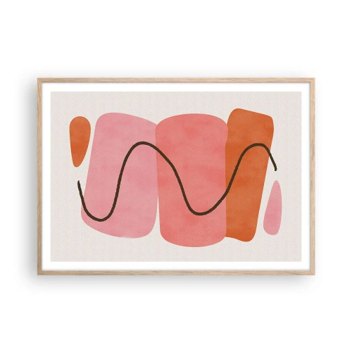 Pôster com moldura de carvalho claro - Movimento suave de formas - 100x70 cm