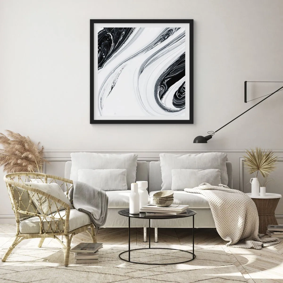 Pôster com moldura preta - Uma combinação de opostos - 60x60 cm