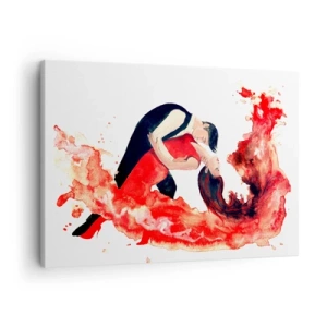 Quadro em tela - Uma pintura em aquarela dinâmica de um casal dançando em tons vermelhos. - 70x50cm - Tango - uma onda sensual - Decoração de parede moderna para a sala de estar e quarto ARTTOR