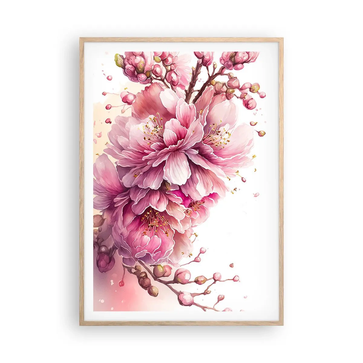 Pôster com moldura de carvalho claro - Flor de cerejeira - 70x100 cm