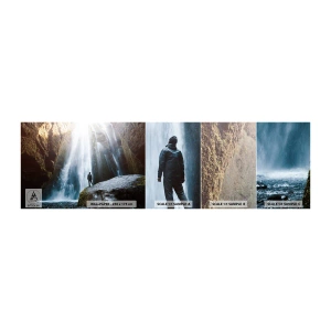 Amostra de papel de parede autocolante Deluxe Sticker - Restabelecimento das proporções - Cachoeira, Rochas, Caverna - 100x30 cm