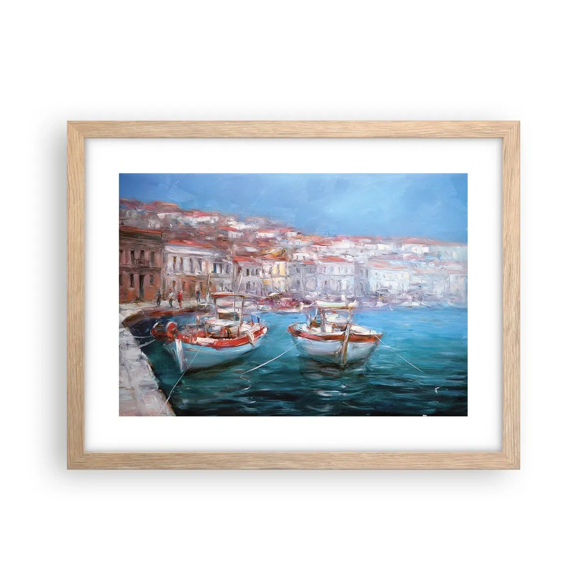 Pôster com moldura de carvalho claro - Baía italiana - 40x30 cm