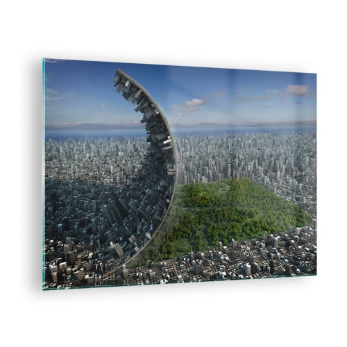 Quadro em vidro - Uma cidade com um efeito espetacular de refração espacial - 70x50cm - A natureza é eterna - Decoração de parede moderna para a sala de estar e quarto ARTTOR