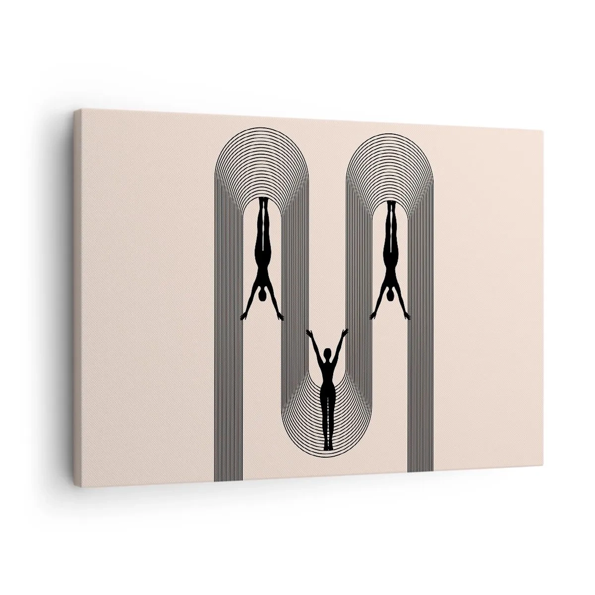 Quadro em tela - Silhuetas geométricas em fundo bege - 70x50cm - De cabeça para baixo - Decoração de parede moderna para a sala de estar e quarto ARTTOR