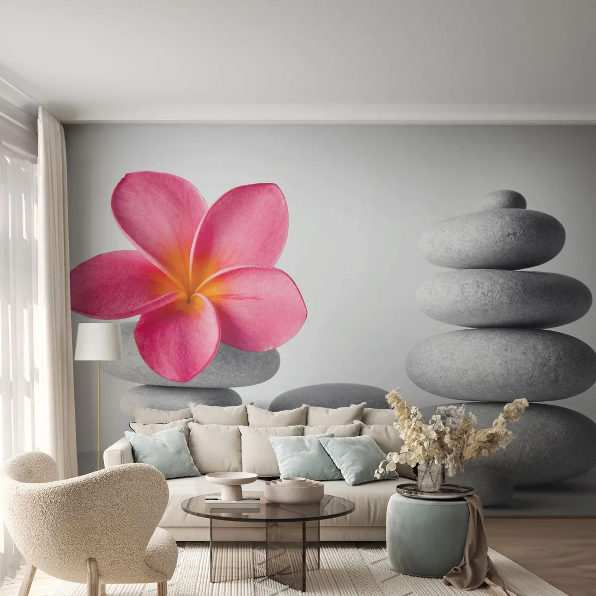 Papel de Parede Premium Sand - Pedra sobre pedra, e sobre esta pedra... - Flor, Pedras, Spa - 200x140 cm