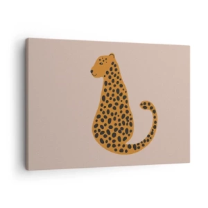 Quadro em tela - Um desenho minimalista de uma pantera em um fundo bege - 70x50cm - A estampa de leopardo está na moda - Decoração de parede moderna para a sala de estar e quarto ARTTOR