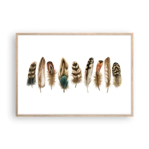 Pôster com moldura de carvalho claro - Variações de penas - 100x70 cm