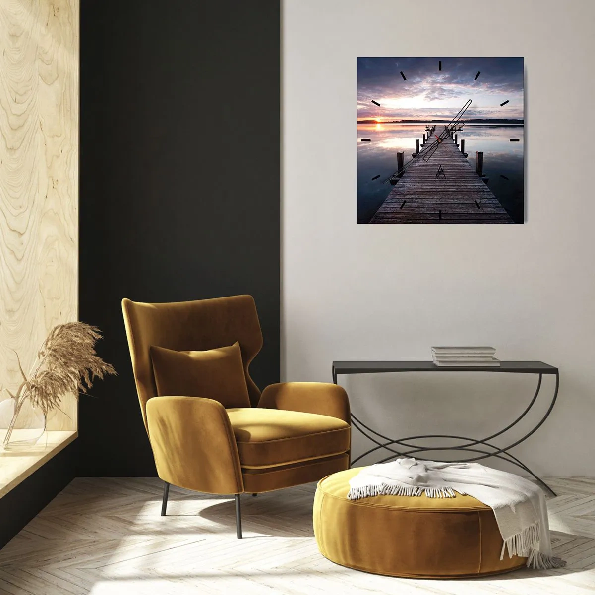 Relógio de parede - Relógio em vidro - A tranquila fronteira do dia e da noite - 30x30 cm