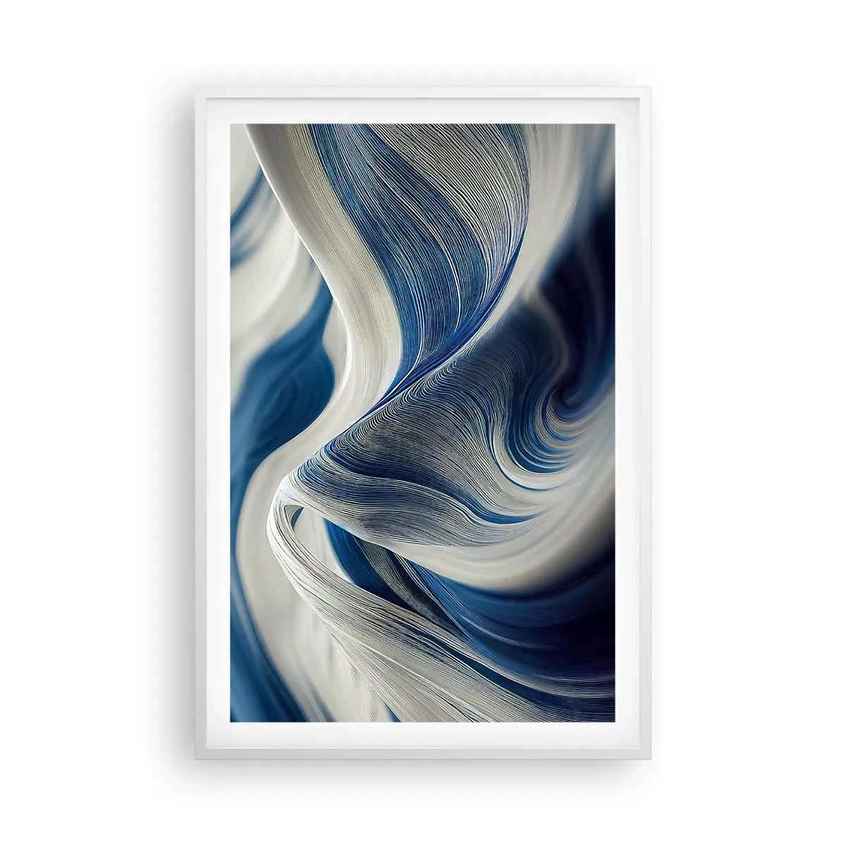 Pôster em moldura branca - A fluidez do azul e do branco - 61x91 cm