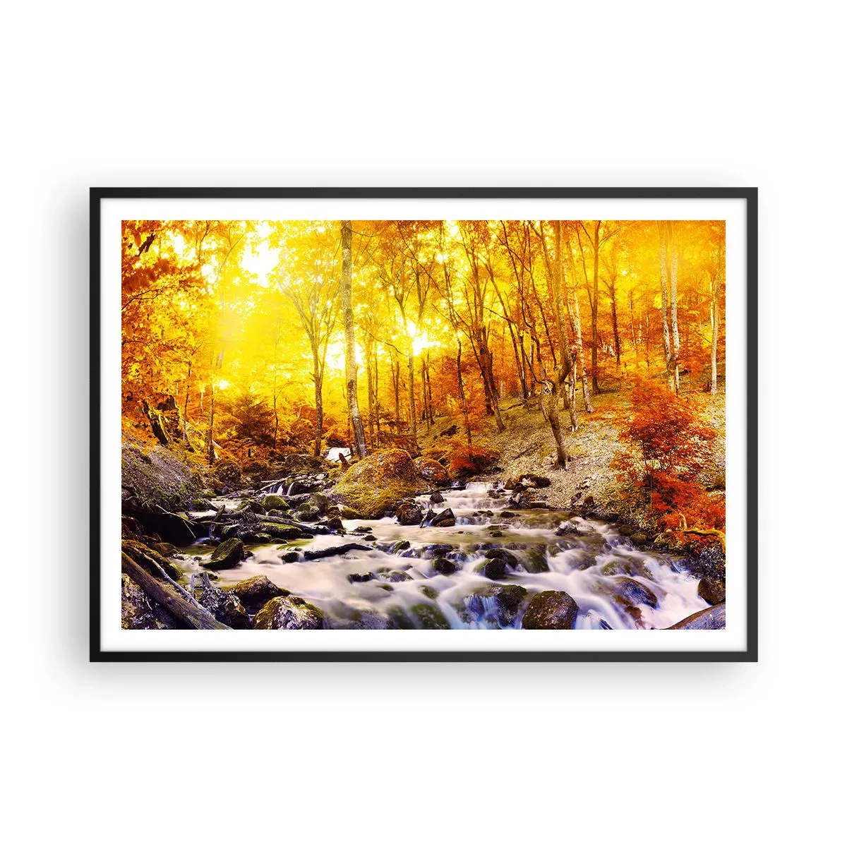 Pôster com moldura preta - Pedras emolduradas em ouro e platina - 100x70 cm