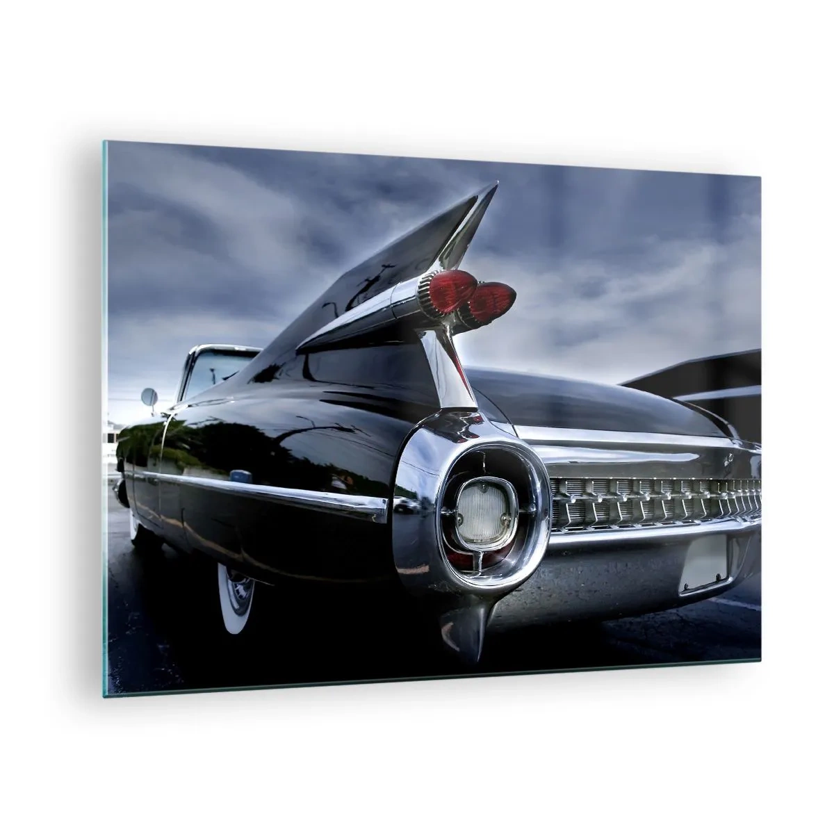 Quadro em vidro - Lanternas traseiras elegantes de carros clássicos em tinta preta brilhante - 70x50cm - É por isso que é lindo! - Decoração de parede moderna para a sala de estar e quarto ARTTOR