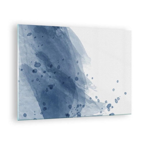 Quadro em vidro - Mancha de aquarela em tons de azul - 70x50cm - Tule azul - Decoração de parede moderna para a sala de estar e quarto ARTTOR