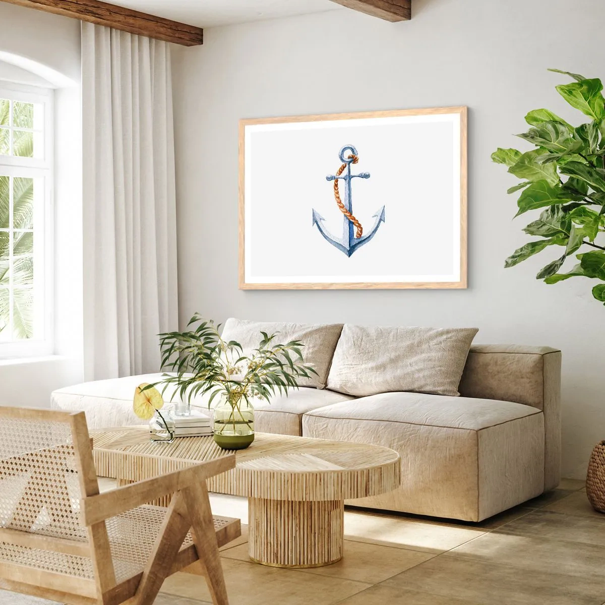 Pôster com moldura de carvalho claro - Ahoy aventura! - 70x50 cm