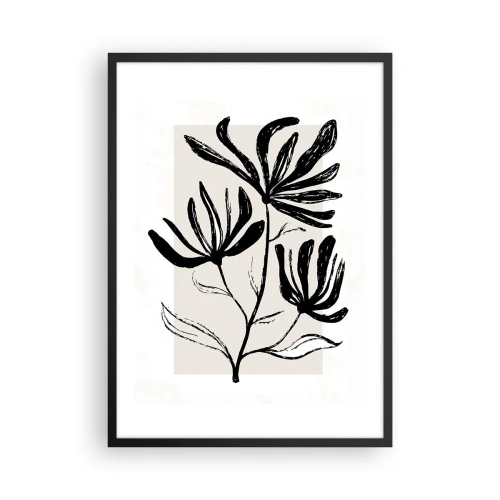 Pôster com moldura preta - Ilustração em preto e branco de flores sobre fundo bege - 50x70cm - Esboço para o herbário - Decoração de parede moderna para a sala de estar e quarto ARTTOR