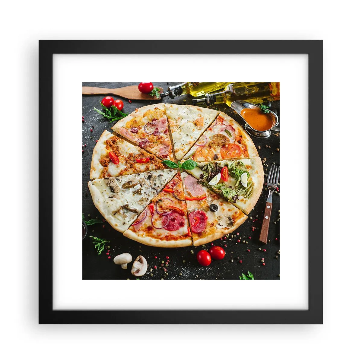 Pôster com moldura preta - Gama de sabores - 30x30 cm