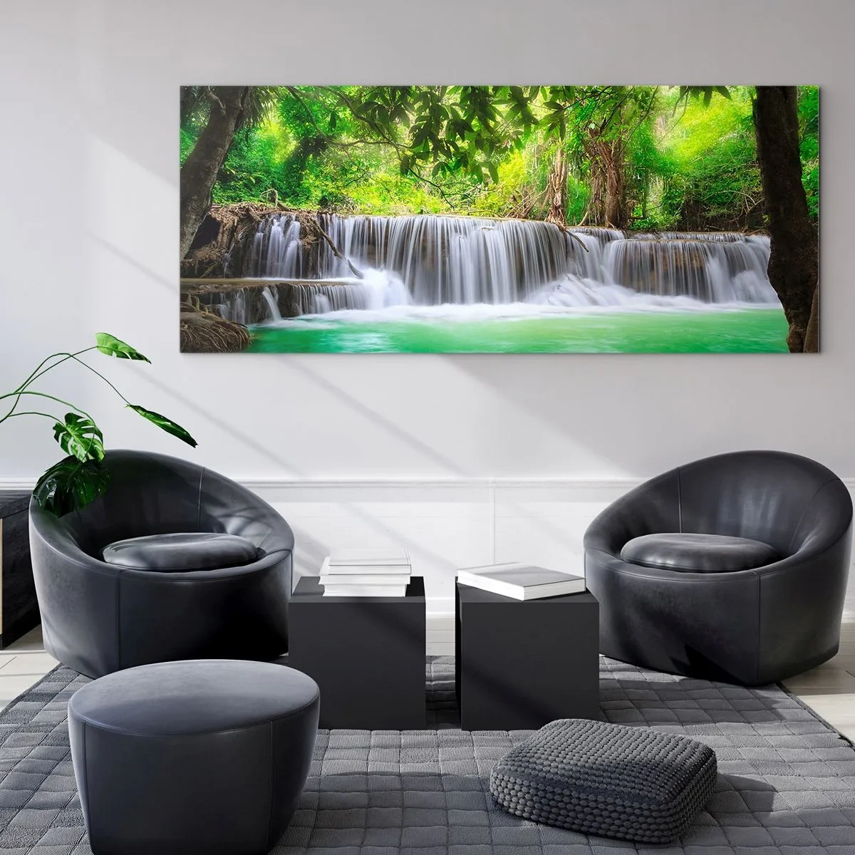 Quadro em vidro - Cascata verde - 90x30 cm