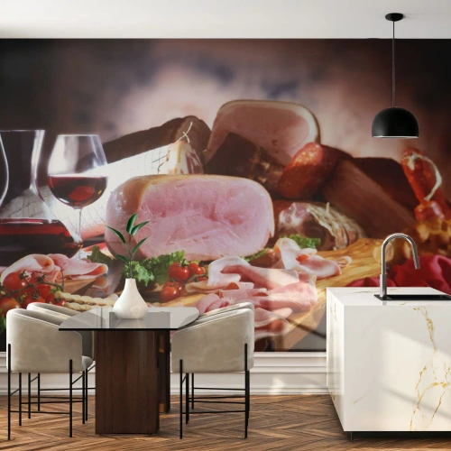 Papel de Parede Autocolante Deluxe Sticker - Um sonho culinário com uma jarra - Gastronomia, Carnes, Tomates - 450x315 cm