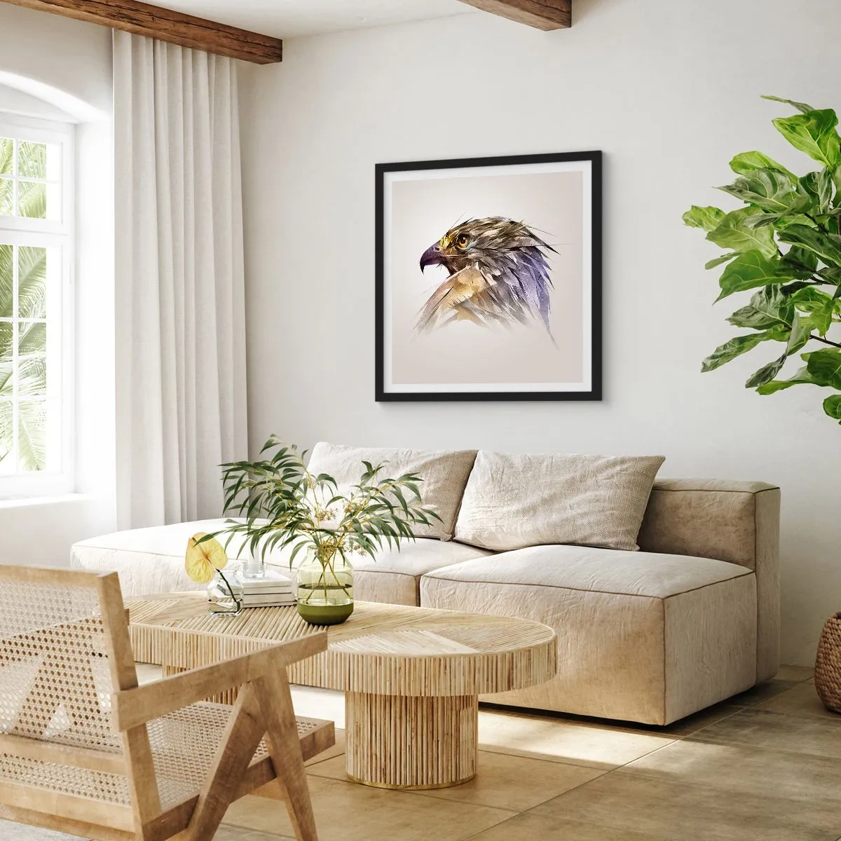 Pôster com moldura preta - Retrato de um guerreiro - 50x50 cm