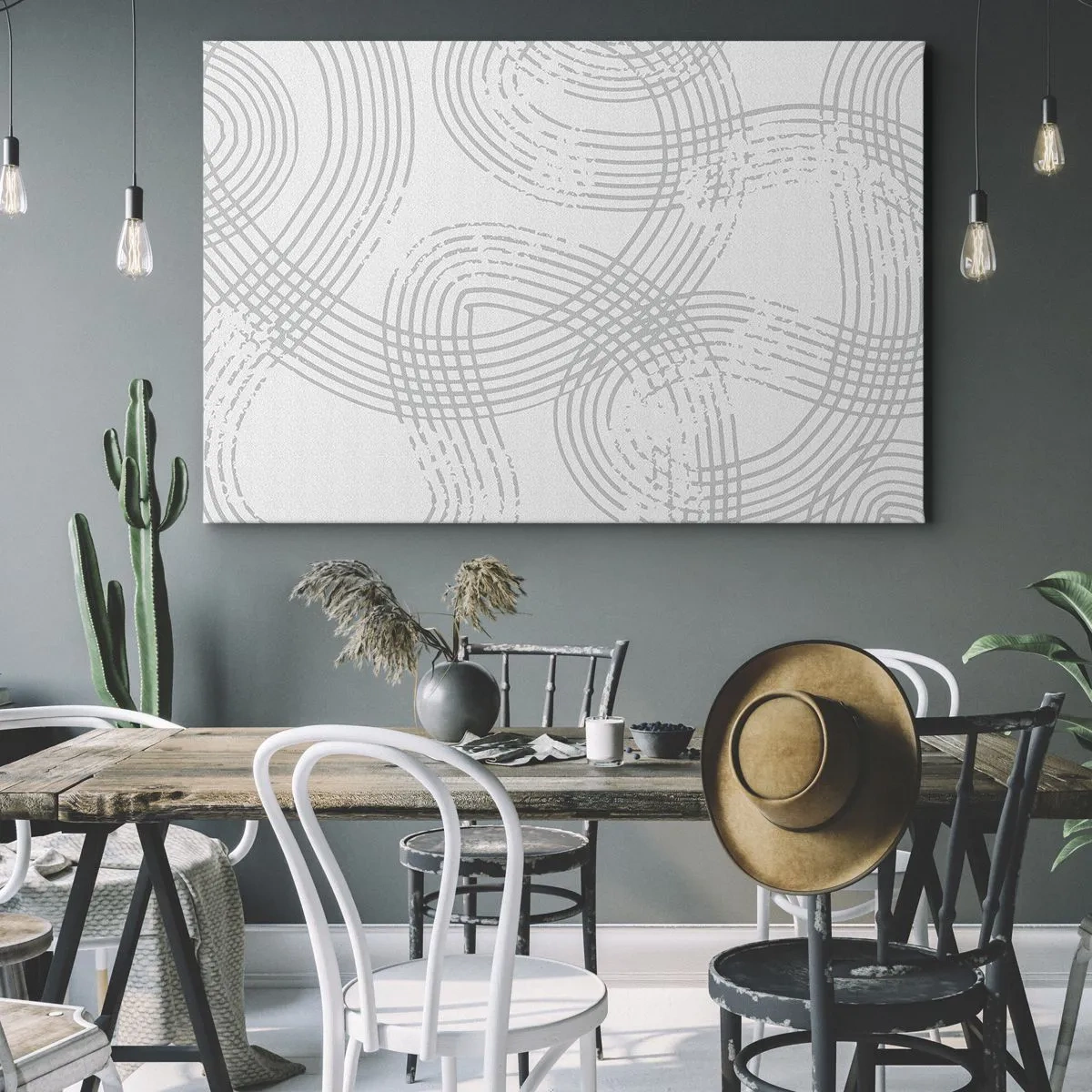 Quadro em tela - Um padrão sutil com linhas entrelaçadas em tons claros - 70x50cm - Não existe caminho reto - Decoração de parede moderna para a sala de estar e quarto ARTTOR