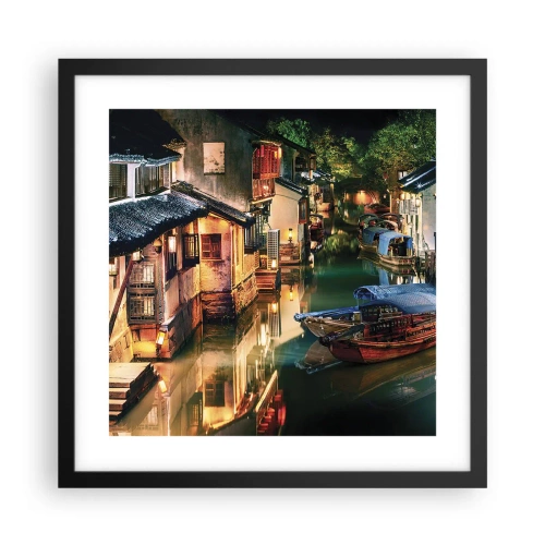 Pôster com moldura preta - Uma noite em uma rua chinesa - 40x40 cm