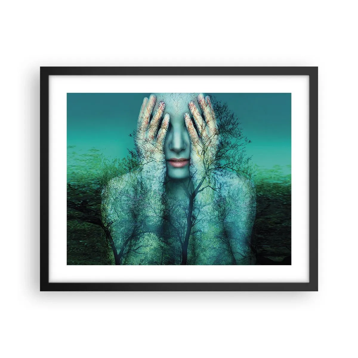 Pôster com moldura preta - Imersa em azul - 50x40 cm