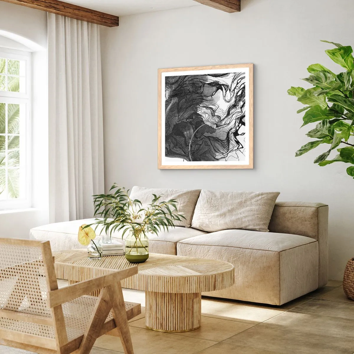 Pôster com moldura de carvalho claro - Entrelaçados em sonhos - 60x60 cm